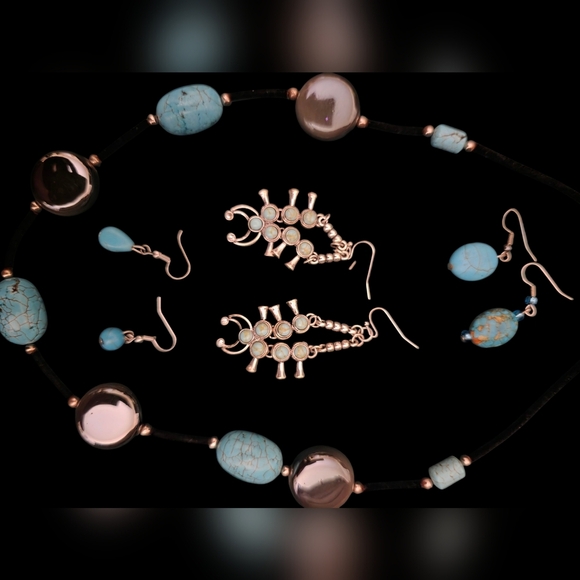 Elegant Turquoise and Silver Necklace And Earrings Bundle - Picture 2 of 6